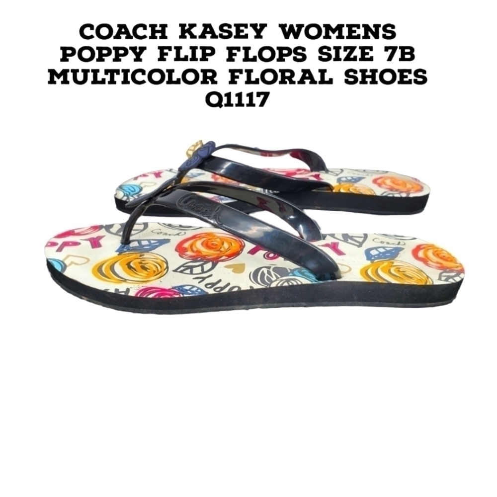 Coach Kasey Womens Poppy Flip Flops Size 7B Multicolor Floral Shoes Q1117